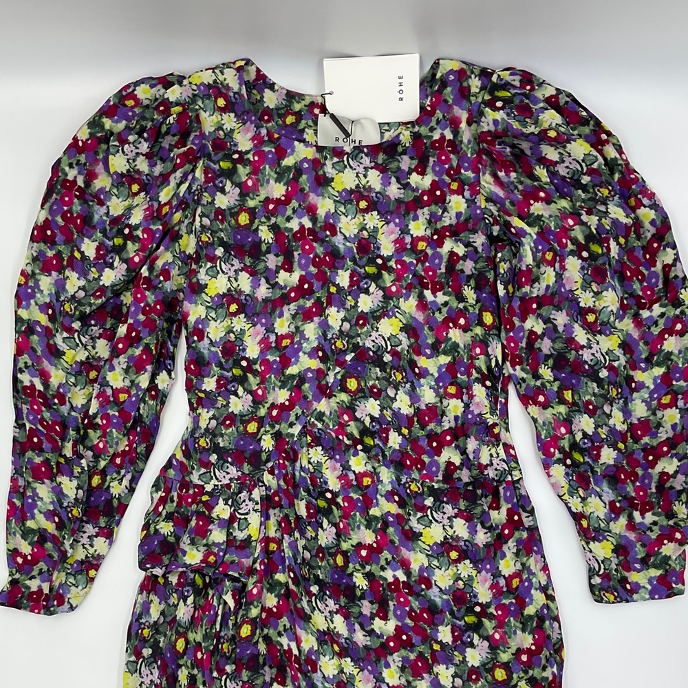 Rohe NWT RARE Nicky Floral Peplum Dress Asymmetrical Ruched Puffed Long Sleeve 4 - Picture 16 of 16